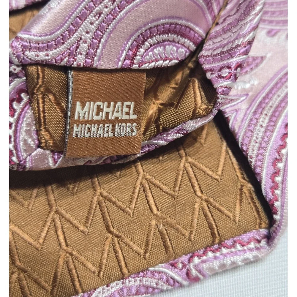 Michael Kors Pink Paisley Neck Tie 100% Silk 4